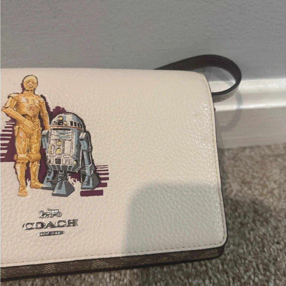 Coach Cream & Brown Crossbody Wallet with Character Print